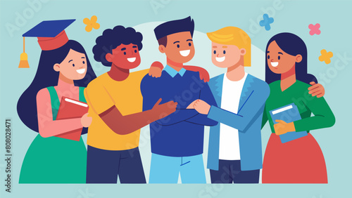 A group of friends collectively tackles their student loan debt by holding each other accountable and supporting one another throughout their. Vector illustration