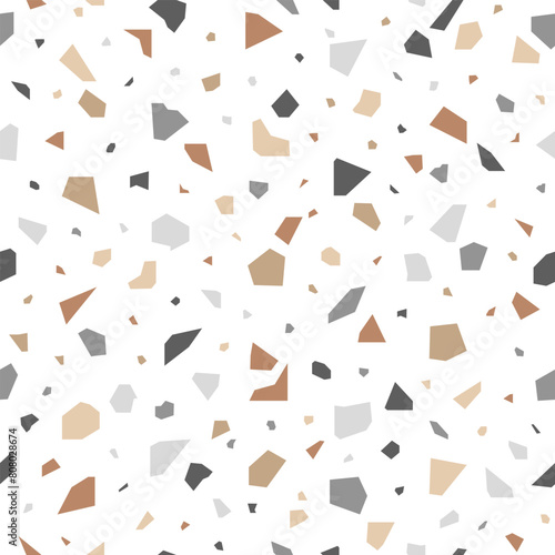 Seamless terrazzo pattern, abstract geometric mosaic shapes. Vector illustration for flooring, textile, wallpaper.