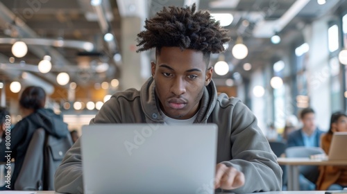 Student Concentrating on Laptop