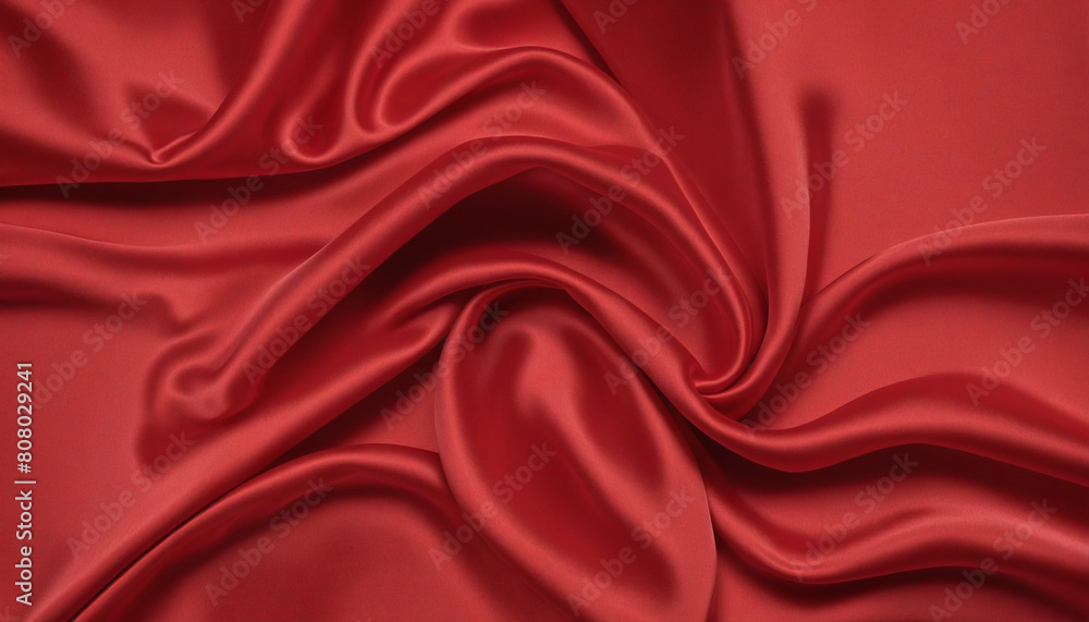 Fototapeta premium Rich and Luxurious Red Silk and Satin Fabric Generates Smoothly Elegant Waves with AI Technology 