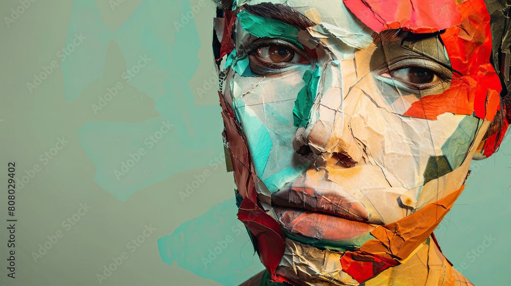 Abstract female portrait paper face person background artwork minimal expressionism
