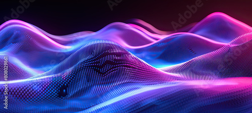 Abstract background with pink blue glowing neon lines  isolated on black background