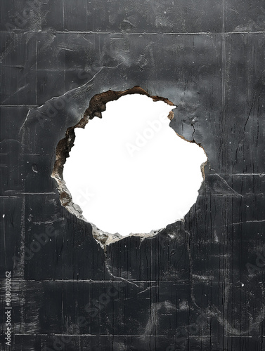 round hole breaking through black wall. cut out.