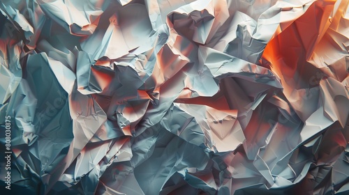 A heap of crumpled paper illustrated abstractly with harsh, dramatic lighting. --ar 16:9 Job ID: dcd6bab5-3ece-4e1d-8a70-86dacf365f86 photo
