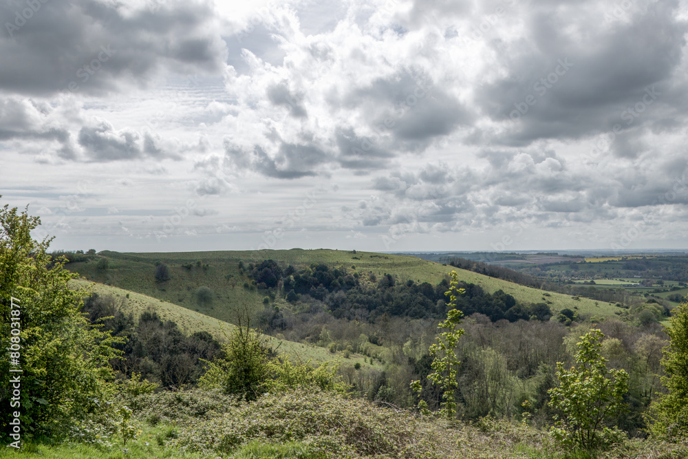 view of old Winchester Hill Hampshire England on a stormy spring day