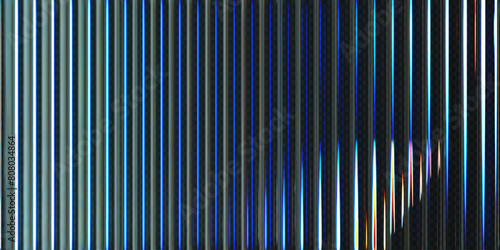 3d transparent ribbed glass background with refraction and holographic effect. Reeded glass with rainbow gradient. Render of corrugated wall with overlay reflection light on dark. 3d vector background photo