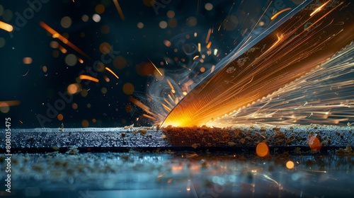 A dynamic image capturing the motion of a utility knife slicing through cardboard with precision, with sharp edges cutting cleanly and fibers parting photo
