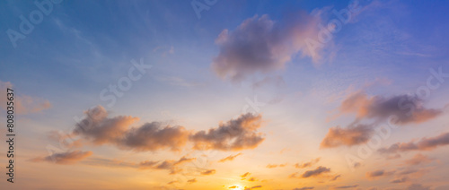 Clouds and orange sky panoramic sunset sky and clouds background