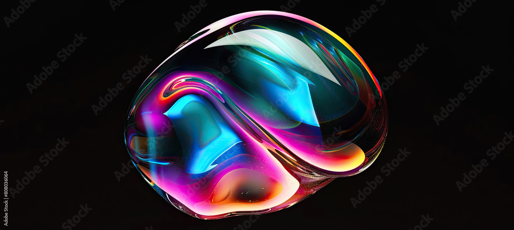 Bold holographic liquid blob shape isolated. Iridescent wavy melted ...