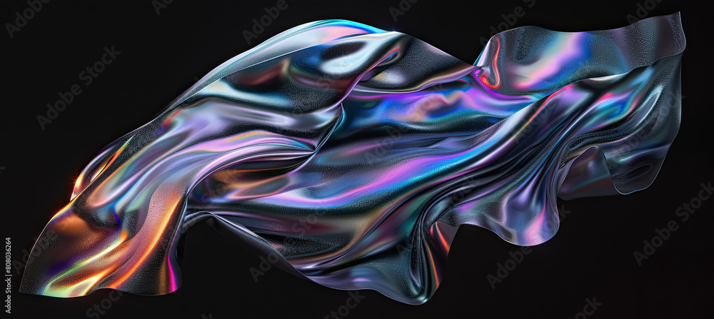 liquid glossy iridescent cloth material isolated on black background