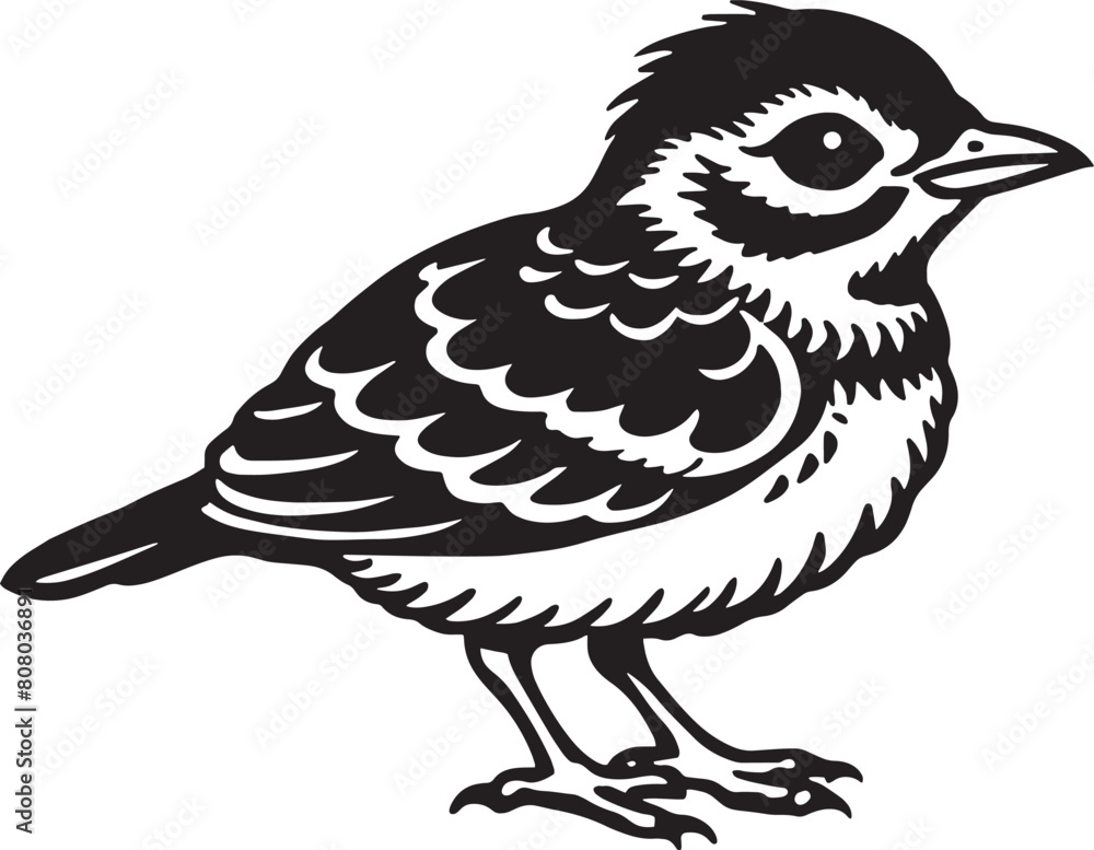 Black and white illustration of a sparrow on a white background. Black and white illustration of a sparrow on a white background.