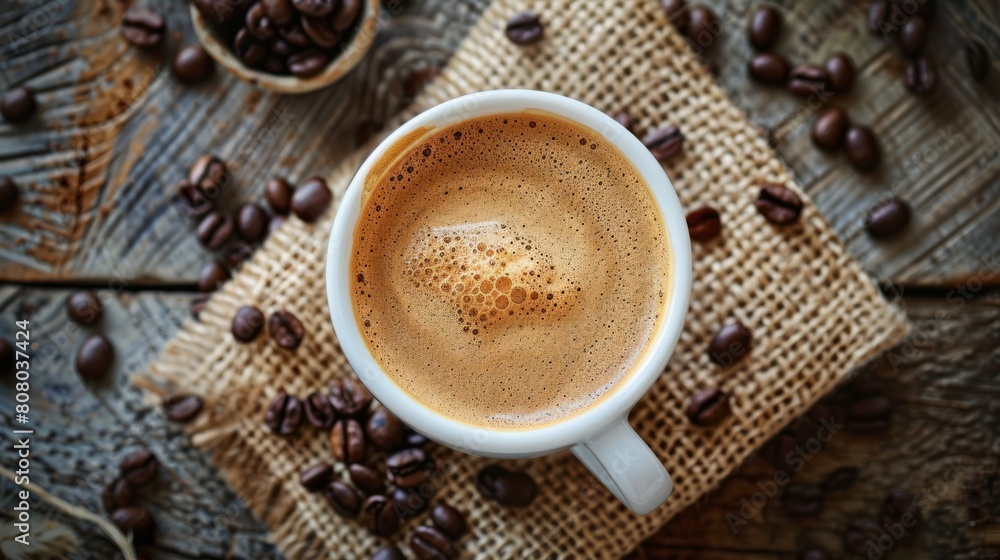 cup of coffee with milk and coffee beans generative ai cup of coffee with milk and coffee beans generative ai