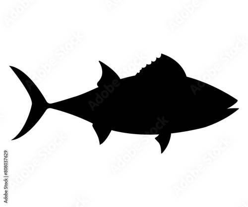 Ink sketch silhouette of tuna isolated on a white background. Design element, vector illustration