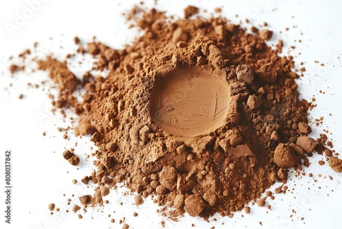 Cocoa powder on white background, closeup, Cosmetic product