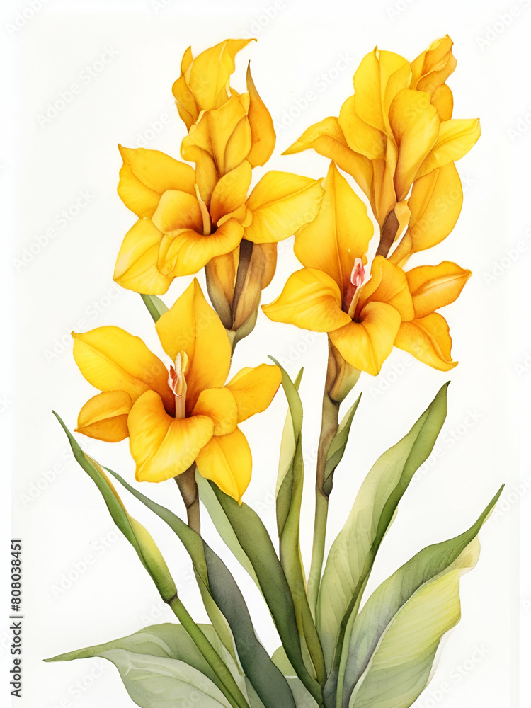 Canna flowers watercolor on white background , father day flower Canna flowers watercolor on white background , father day flower