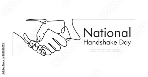 One Continuous line drawing of handshake. line art of national handshake day good for national handshake day celebrate. line art. illustration.	