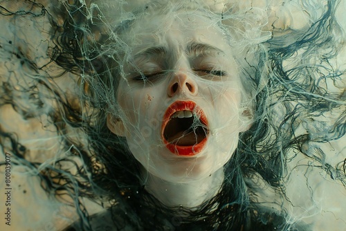 Scary ghost woman in water,  Horror film,  Halloween concept