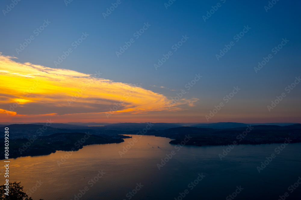 Aerial View over Lake Lucerne and Mountain in Sunset in Lucerne, Switzerland. Aerial View over Lake Lucerne and Mountain in Sunset in Lucerne, Switzerland.