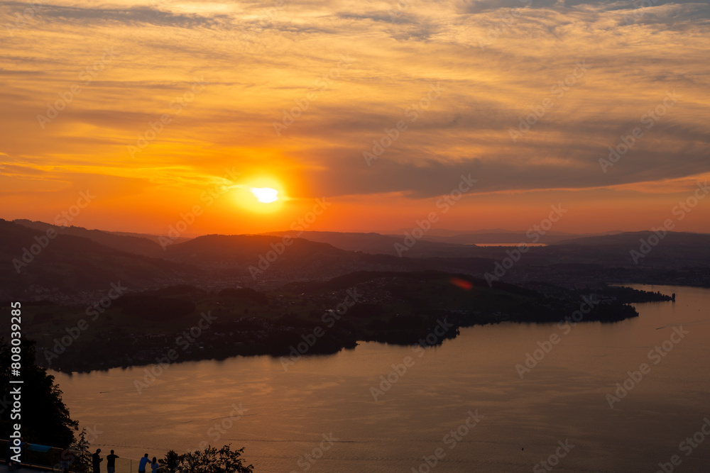 Aerial View over Lake Lucerne and Mountain in Sunset in Lucerne, Switzerland. Aerial View over Lake Lucerne and Mountain in Sunset in Lucerne, Switzerland.