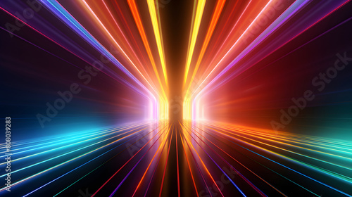 Bright colorful neon rays and glowing lines poster background