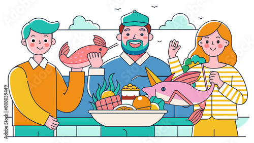 Cheerful People Enjoying a Seafood Market Adventure
