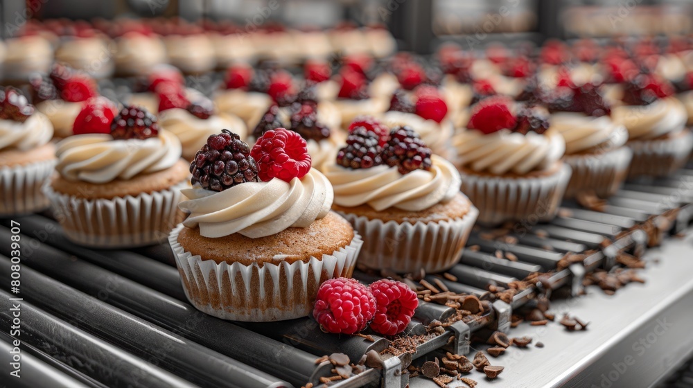 A production line of sweet pastries merrily rolls down the conveyor, a testament to the efficiency of the confectionery industry. A production line of sweet pastries merrily rolls down the conveyor, a testament to the efficiency of the confectionery industry.