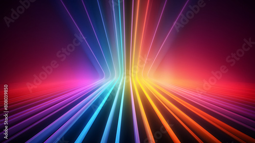 Bright colorful neon rays and glowing lines poster background