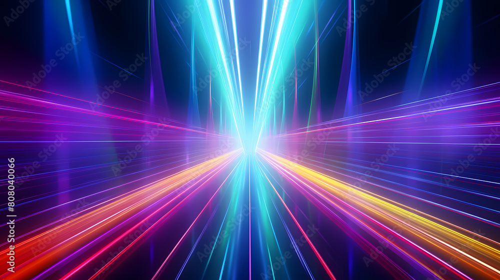 Obraz premium Bright colorful neon rays and glowing lines poster background