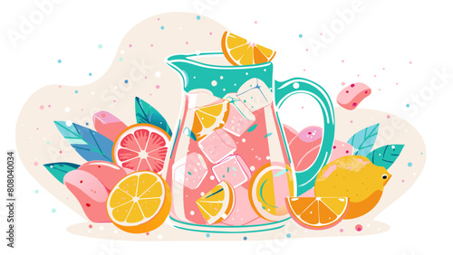 Refreshing Citrus Lemonade in Glass Pitcher Illustration