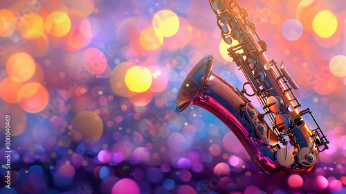 Jazz Saxophone on Colorful Background With Bokeh