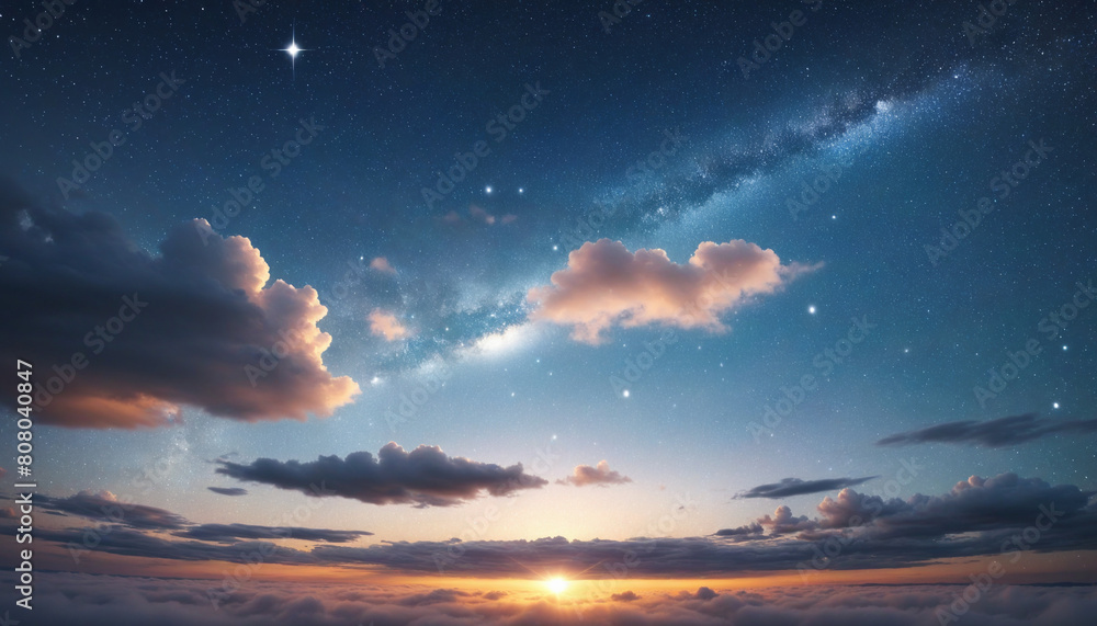 Enchanted sky and cloud illustration featuring a colorful and shimmering cosmic landscape Enchanted sky and cloud illustration featuring a colorful and shimmering cosmic landscape