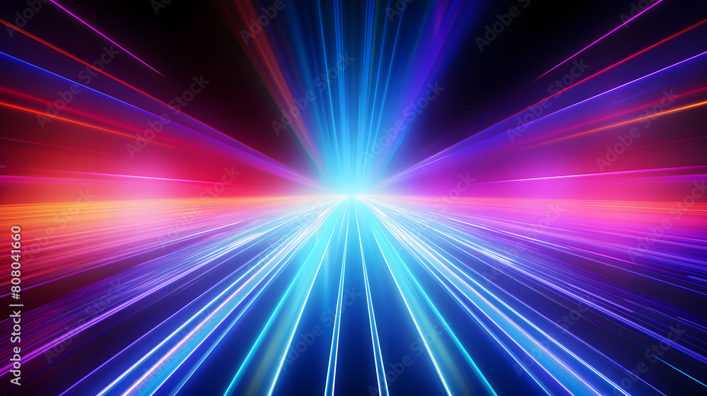 Fototapeta premium Bright colorful neon rays and glowing lines poster background
