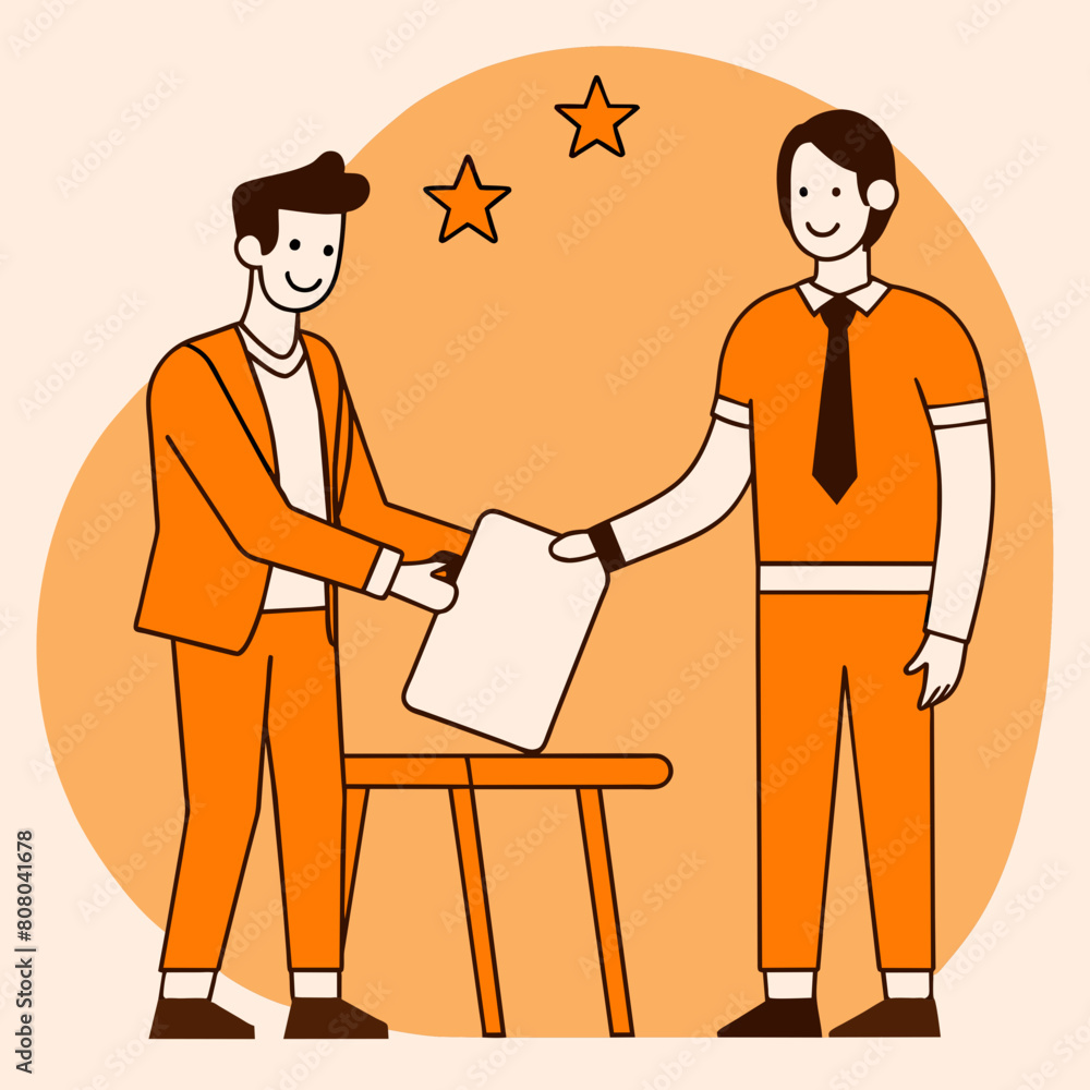 Handshake Over Resume Vector - Job Applicant Agreement, Hiring Manager Interaction, Successful Interview Illustration Handshake Over Resume Vector - Job Applicant Agreement, Hiring Manager Interaction, Successful Interview Illustration