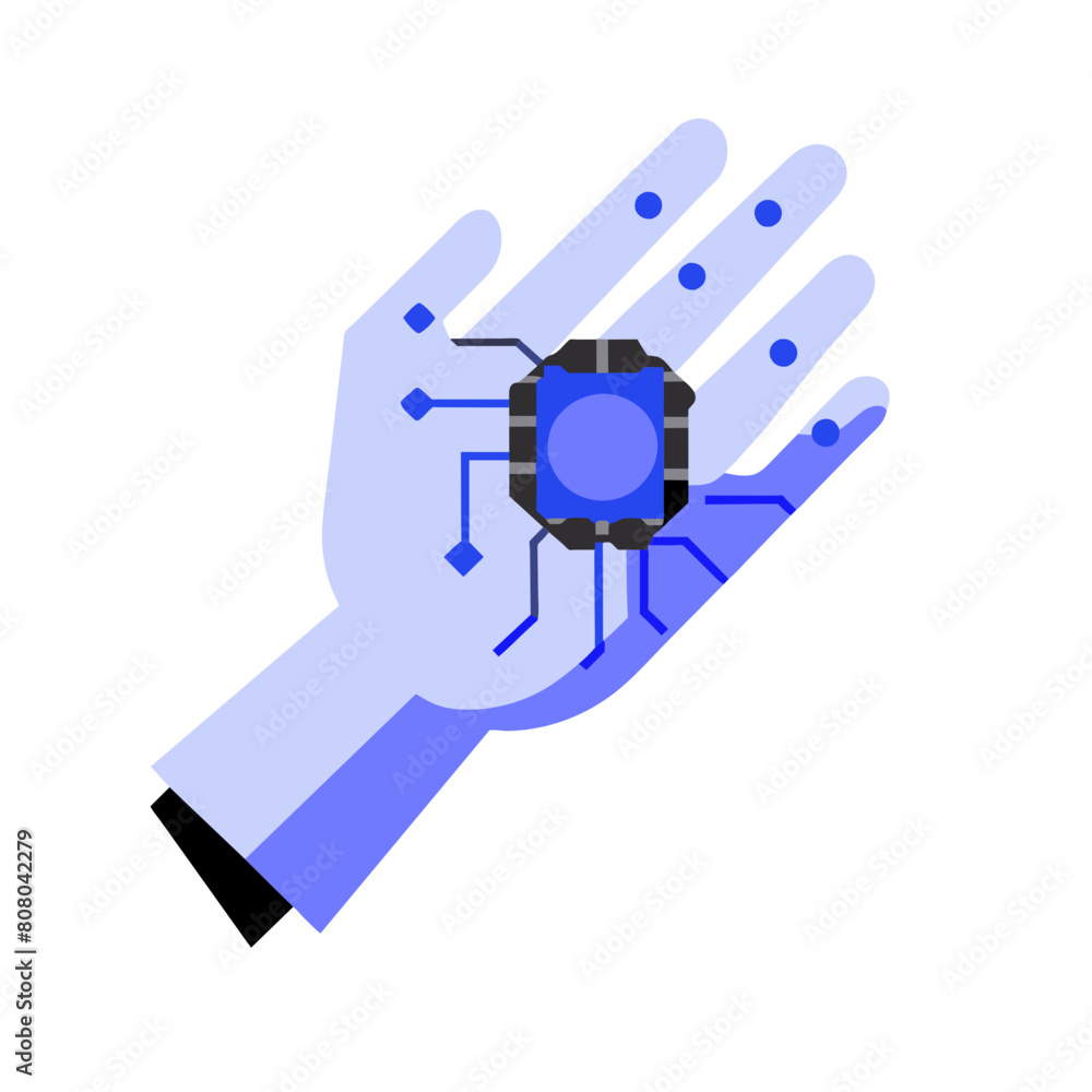 Robot Hand Holding Computer Chip Vector - AI Microchip Technology, Digital Innovation in Robotics, Artificial Intelligence Concept Illustration Robot Hand Holding Computer Chip Vector - AI Microchip Technology, Digital Innovation in Robotics, Artificial Intelligence Concept Illustration