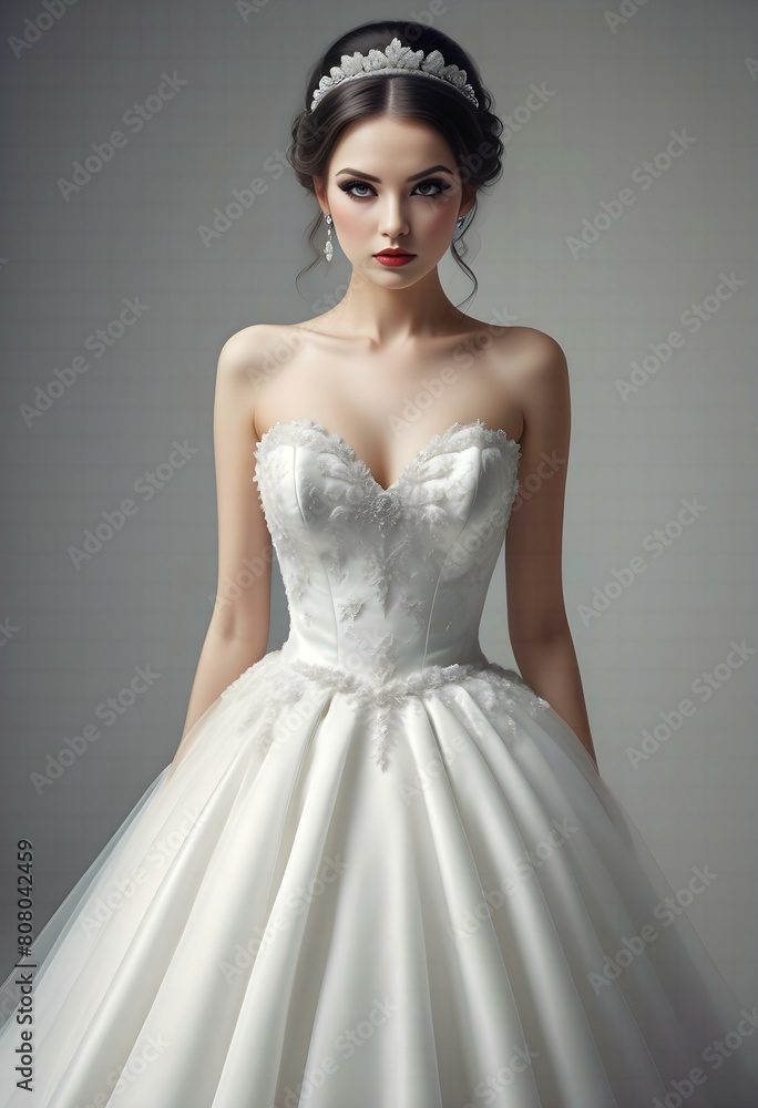 Portrait of a beautiful bride in a white wedding dress,  Wedding fashion