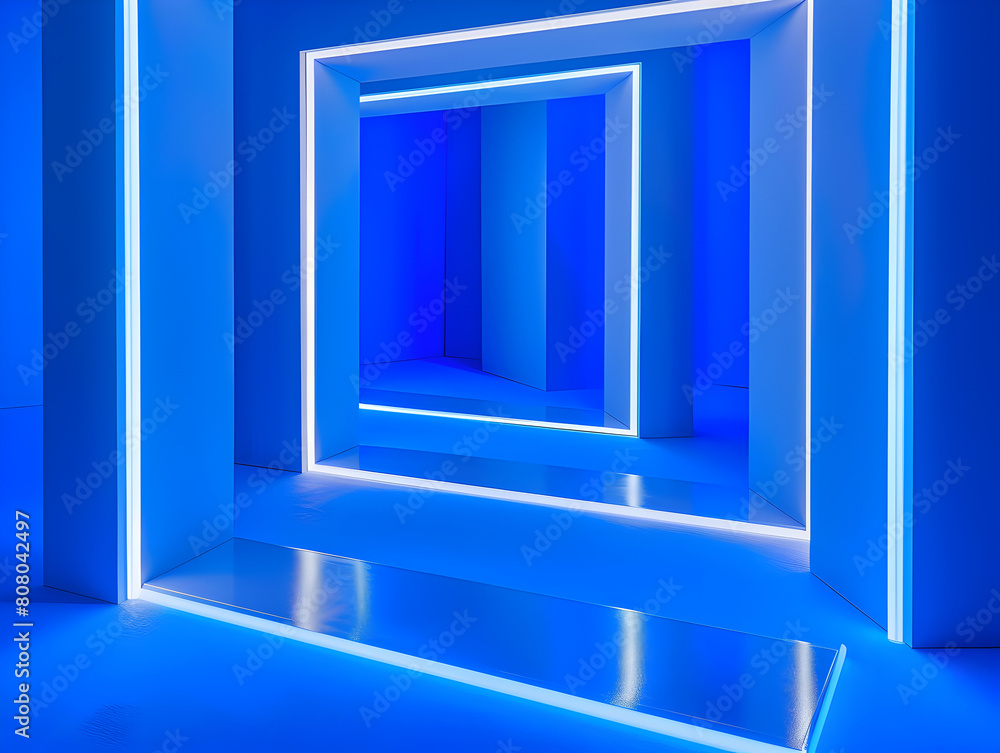 A blue room with a white wall and a blue floor A blue room with a white wall and a blue floor