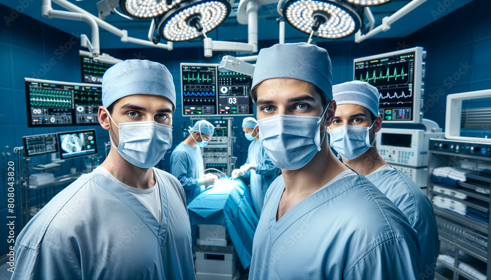 professional team of surgeons in the foreground of a high-tech operating room at work professional team of surgeons in the foreground of a high-tech operating room at work
