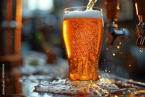 Pouring beer into a glass at the pub, Close-up
