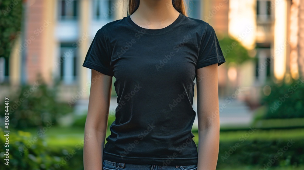 Young Model Shirt Mockup woman wearing black tshirt in campus in daylight Shirt Mockup Templat Young Model Shirt Mockup woman wearing black tshirt in campus in daylight Shirt Mockup Templat