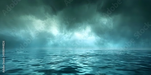Eerie scene of a haunted ocean under a gloomy sky. Concept Haunted Oceans, Eerie Scene, Gloomy Sky, Dark Waters, Mystery Atmosphere