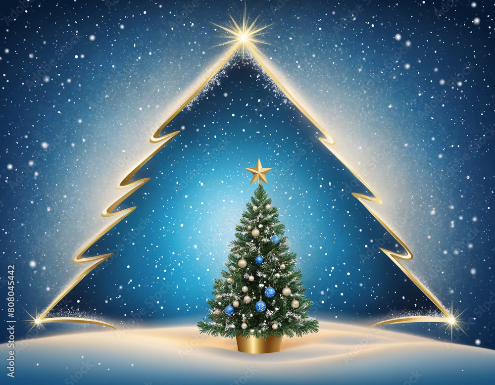 Abstract winter landscape with a blue background and a Christmas tree Abstract winter landscape with a blue background and a Christmas tree
