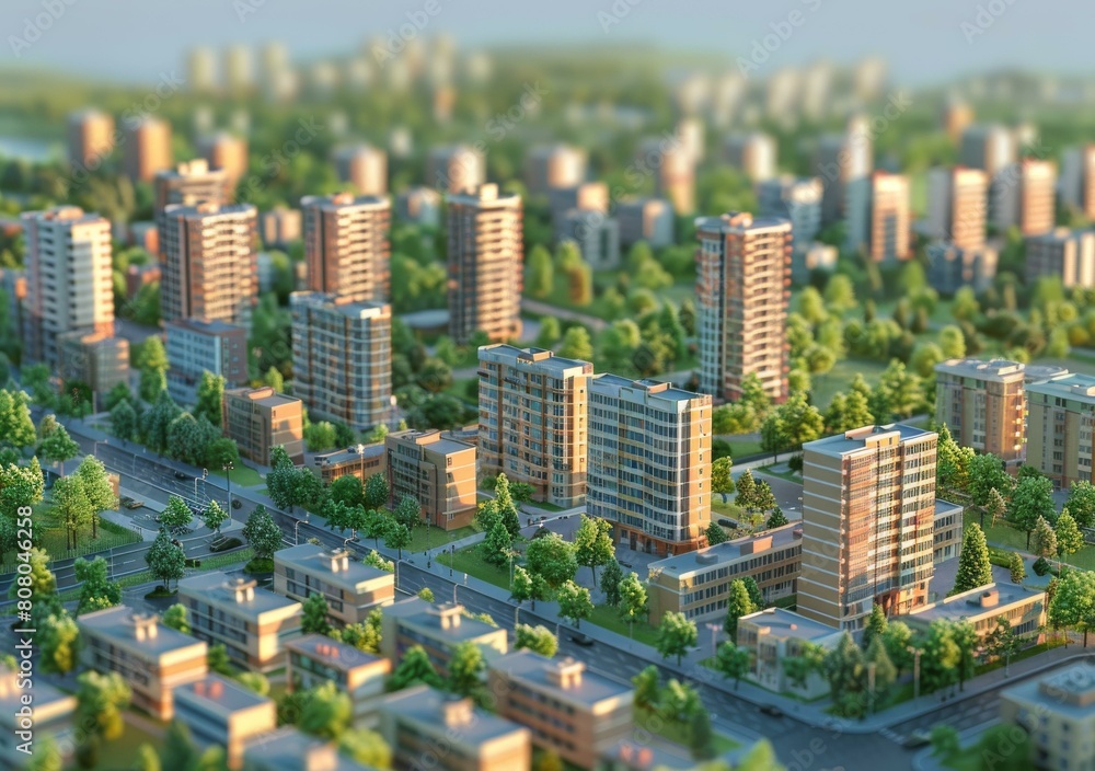 Fototapeta premium A miniature city with many residential buildings and green spaces