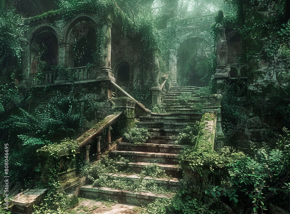 Fototapeta premium Overgrown ruins of an ancient temple in the jungle