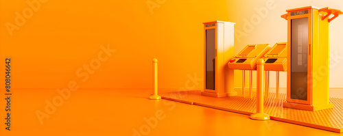 Security checkpoint web banner. Security checkpoint isolated on orange background with space for text. photo