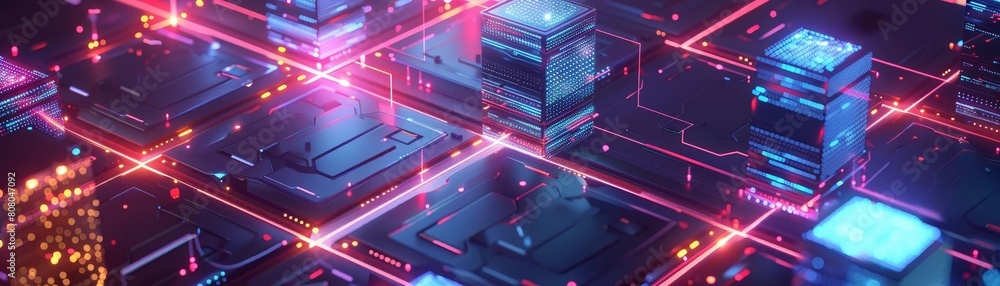A cityscape with buildings and lights in the background. The city is illuminated with a neon glow, giving it a futuristic and technological feel A cityscape with buildings and lights in the background. The city is illuminated with a neon glow, giving it a futuristic and technological feel