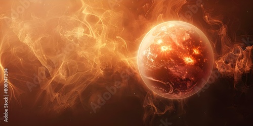 Earth with redorange patches symbolizing sun damage against dark space backdrop. Concept Space  Earth  Sun Damage  Red-Orange Patches  Climate Change