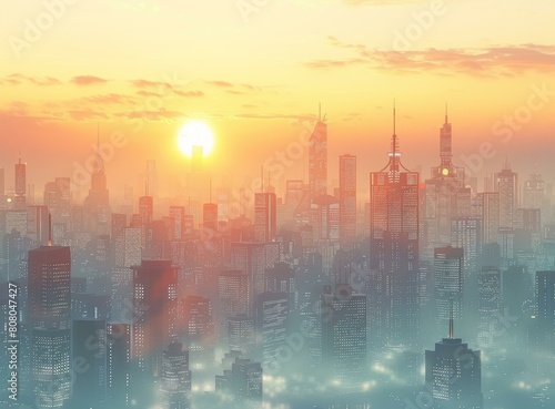 futuristic city with skyscrapers and sunlight