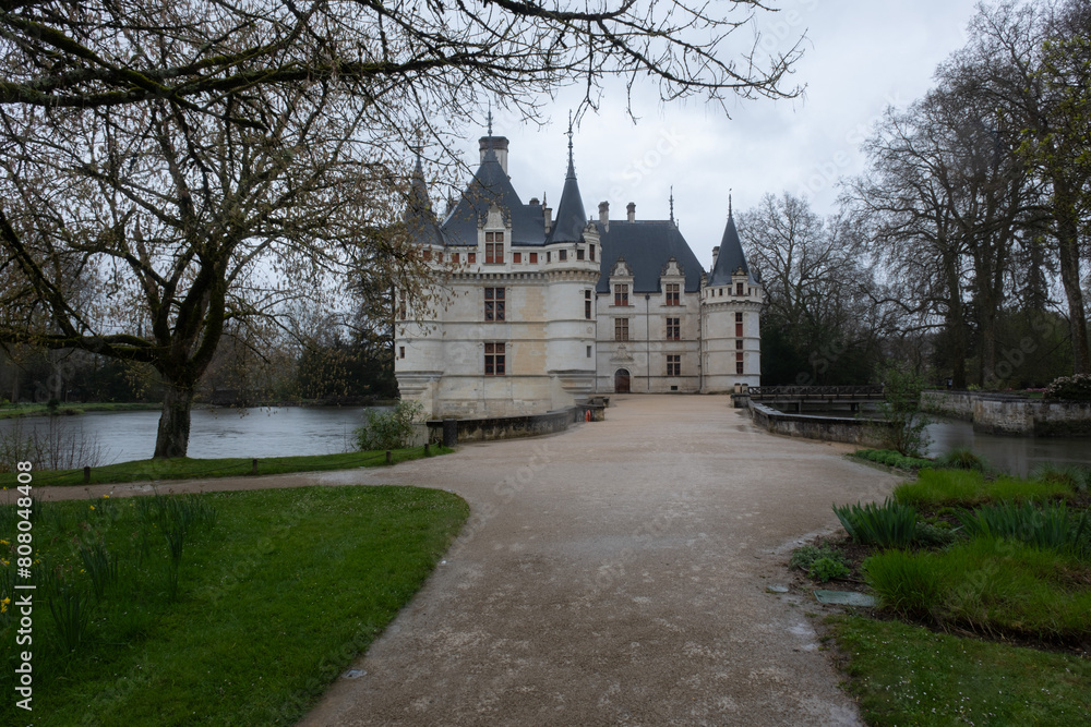 Renaissance castle of  Azay-Le-Rideau, France. Built in the 16th century and enlarged in the 19th century. Renaissance style.
