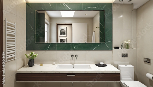 Modern  elegant and luxurious bathroom design with unique green marble accents and sophisticated decor ideas to create a clean  comfortable and tranquil atmosphere in a contemporary home interior 