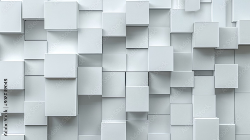 A white wall with many cubes in different sizes, AI A white wall with many cubes in different sizes, AI